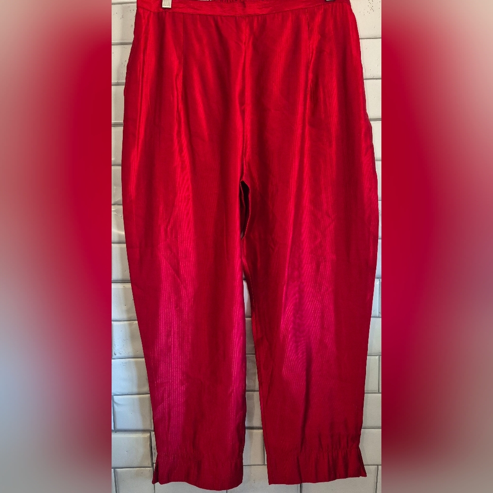 Indo Era Ladies Straight Leg Cropped Pant Deep Red With Light Sheen Lightweight
